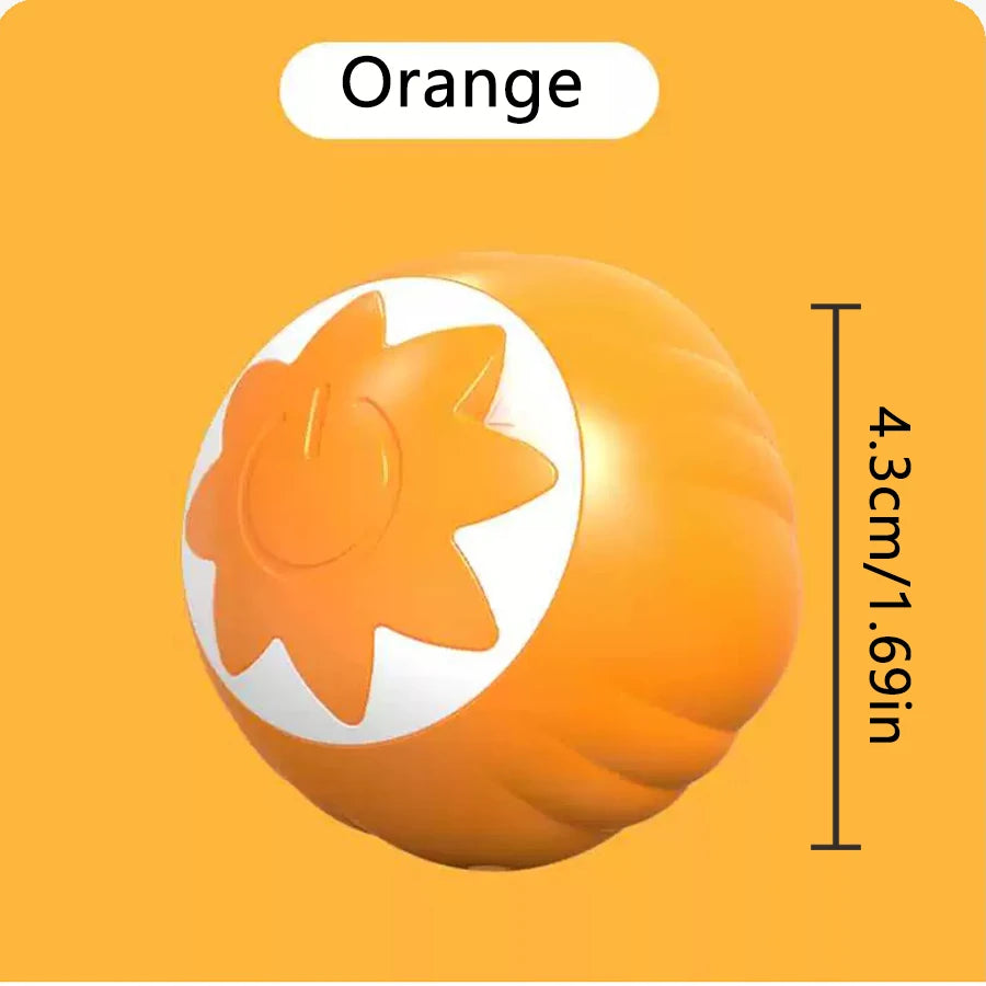 FanzyMarket automatic rechargeable cat toy ball with plush tail, motion-activated, interactive rolling teaser, USB-C rechargeable for pets.