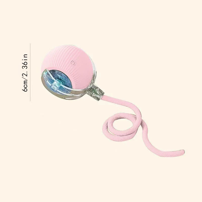 FanzyMarket automatic rechargeable cat toy ball with plush tail, motion-activated, interactive rolling teaser for cats, USB-C powered.
