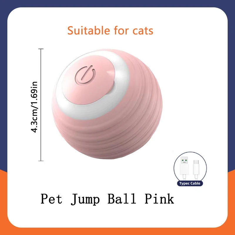 Blue automatic rechargeable cat toy ball with plush tail, motion-activated, interactive rolling teaser from FanzyMarket pet toy collection.