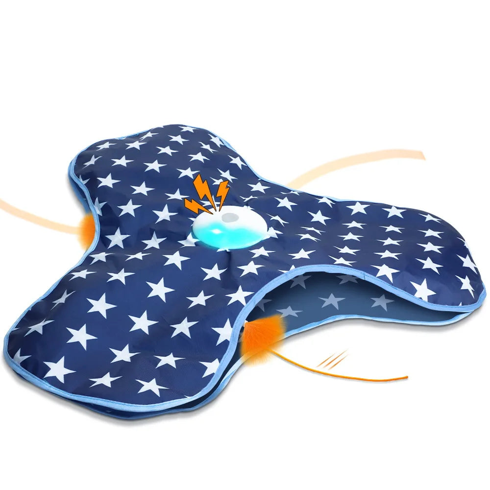 FanzyMarket interactive hide and seek cat toy featuring a motion-activated squeaky mouse and concealed feather wand.