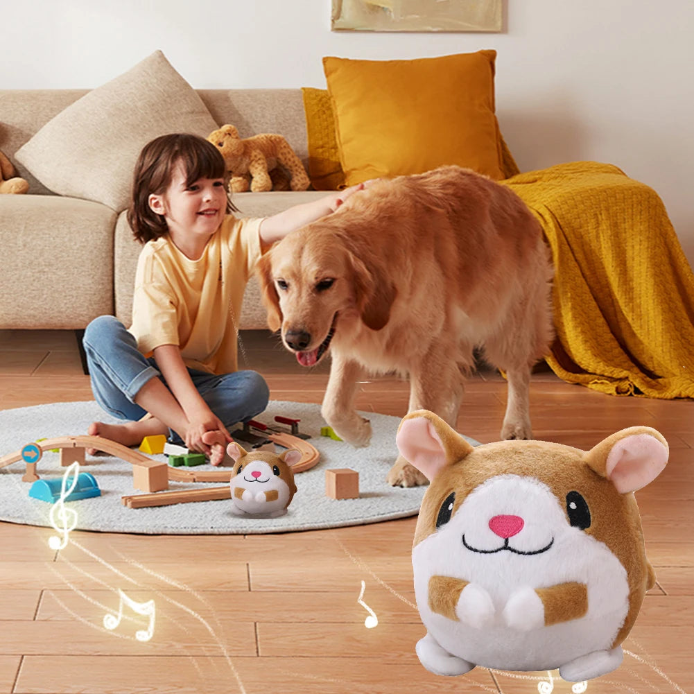 FanzyMarket plush bouncing dog toy, 5.9 inches, interactive squeaky self-moving bite-resistant toy for small and medium dogs.