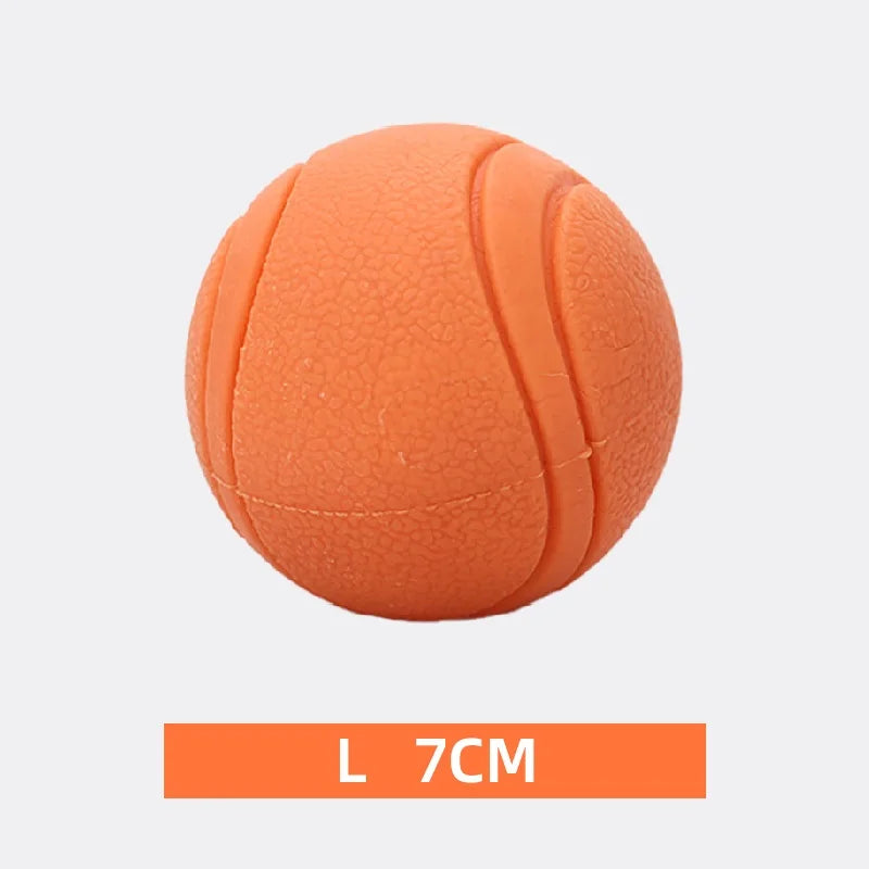 FanzyMarket bite-resistant rubber dog ball toy in red, perfect for fetch and chewing for dogs and puppies, sizes S to XL.