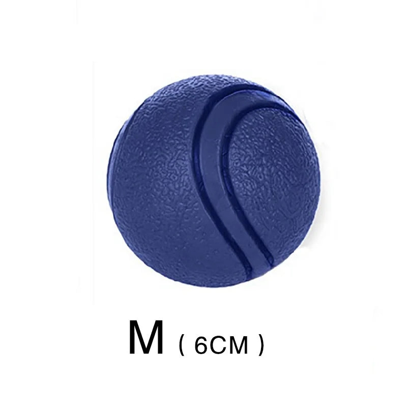 FanzyMarket bite-resistant rubber dog ball toy in red, suitable for dogs and puppies, available in sizes S to XL for fetch play.