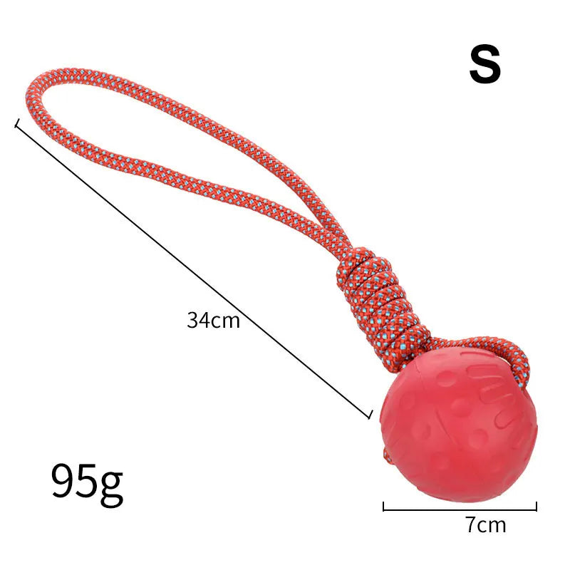 FanzyMarket bite-resistant rubber dog ball toy in red, size XL, designed for chewing and fetch for dogs and puppies.