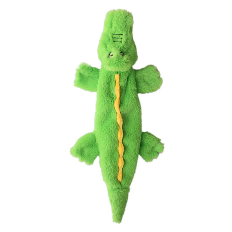 FanzyMarket stuffing-free squeaky plush dog toy shaped like a simulated animal with crinkle material for durability and fun.