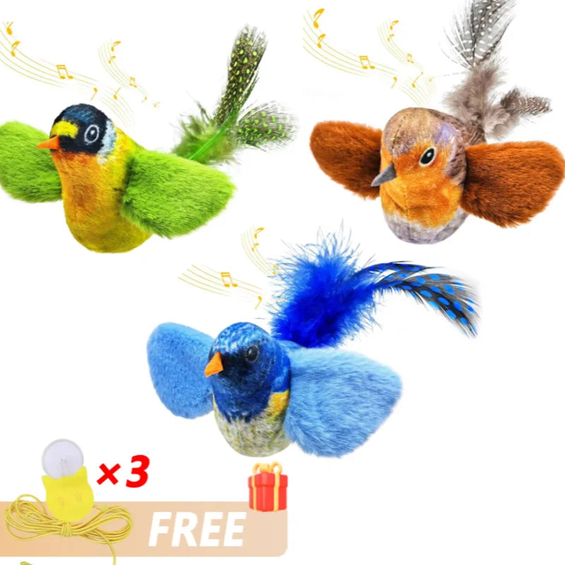 FanzyMarket plush bird cat toy with feathers and catnip simulation, designed for cats and kittens to play and chase.