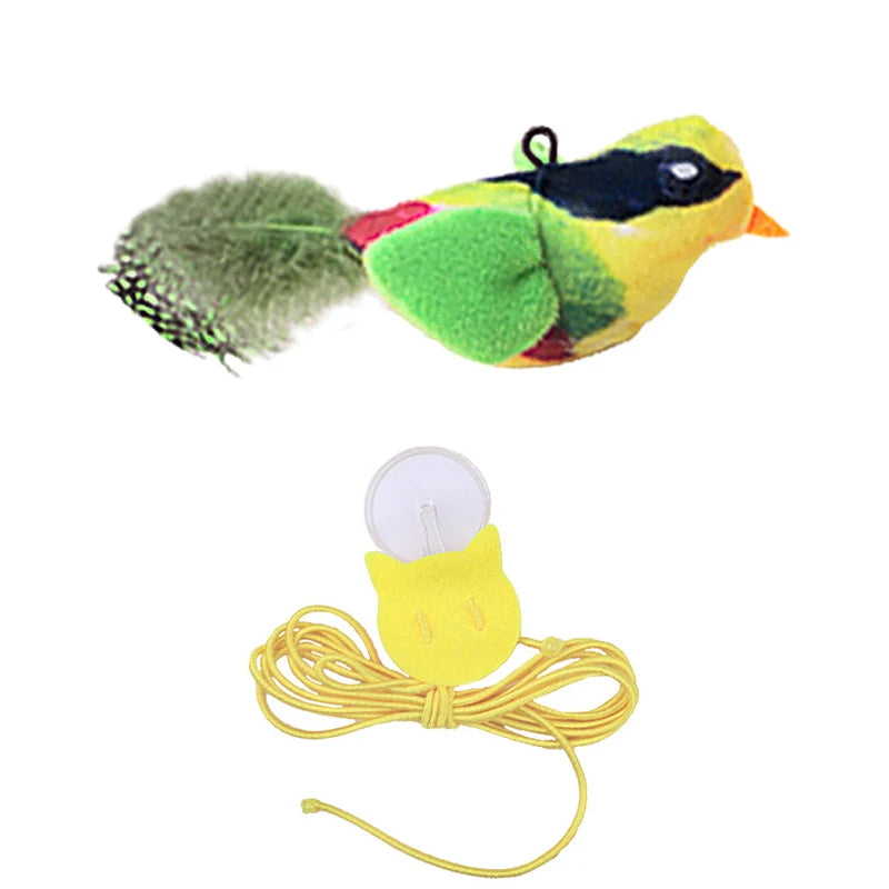 FanzyMarket plush bird cat toy with feather teaser and catnip simulation, designed for cats and kittens to play and chase.