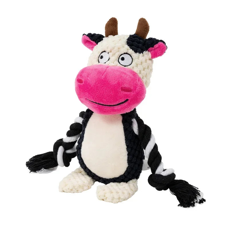 FanzyMarket indestructible plush squeaky dog chew toy with assorted animal designs, bite-resistant and suitable for small to medium dogs.
