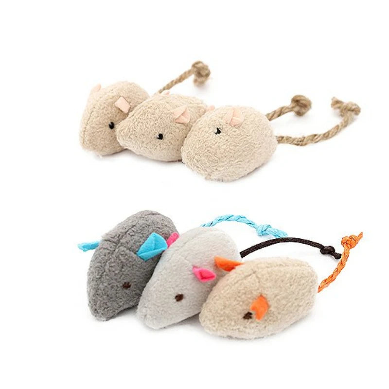 Colorful pack of 50 to 200 FanzyMarket rattling cat mouse toys with catnip and faux fur for interactive feline play.