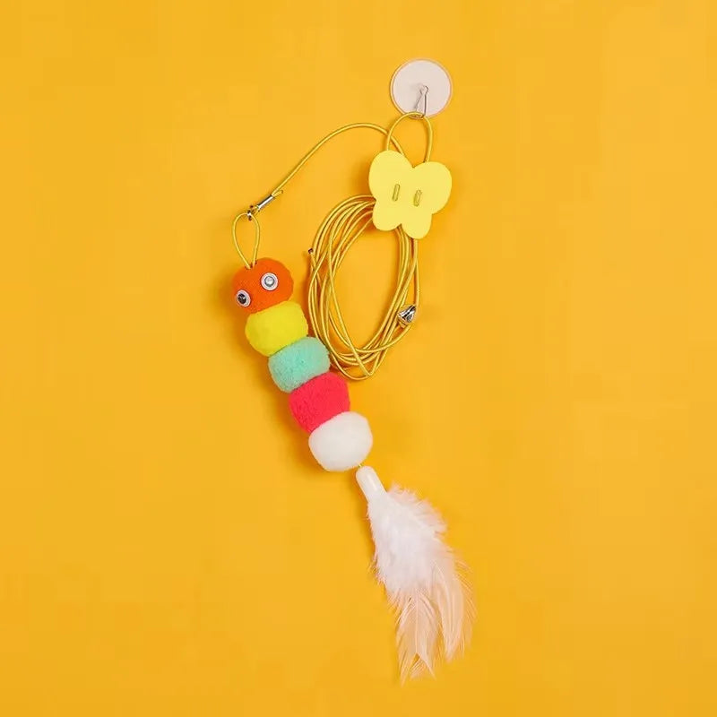 FanzyMarket adjustable hanging feather cat toy with elastic rope, interactive teaser for cats and small dogs, 10 to 65 inches long.