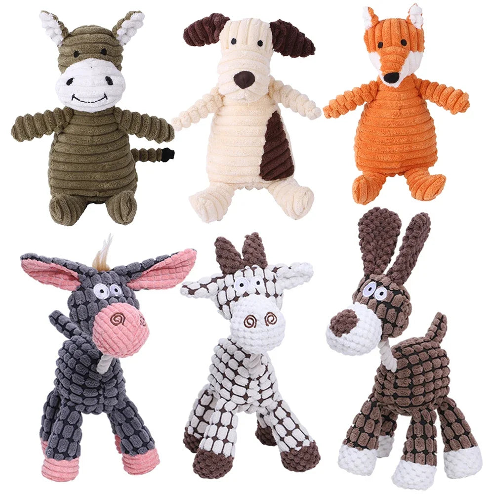 FanzyMarket plush corduroy squeaky dog toy, bite-resistant animal toy for puppies and dogs, ideal for training and chewing.
