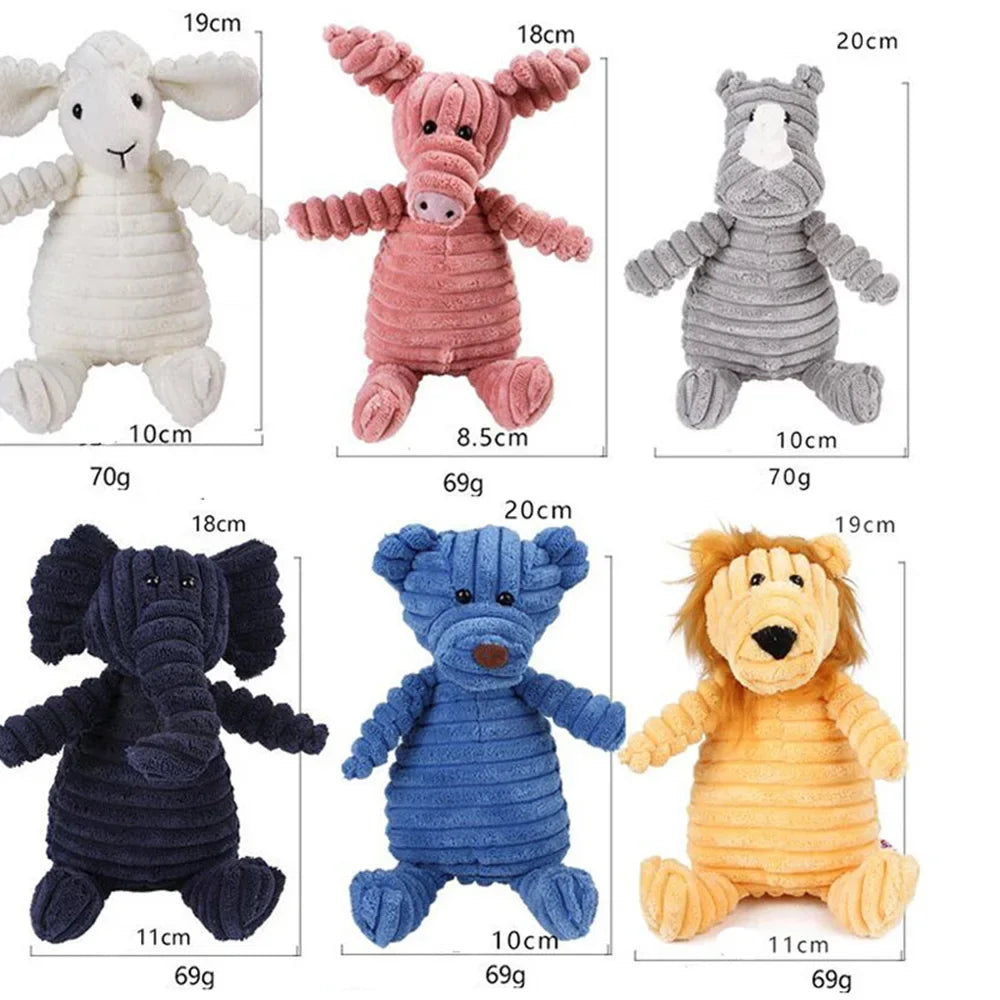 FanzyMarket plush corduroy squeaky dog toy, bite-resistant animal plush for puppies and dogs, ideal for training and chewing.