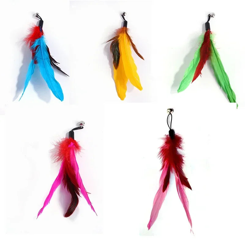 FanzyMarket interactive cat feather toy refill kit with feather birds, faux worm, foam ball, and bell for kittens, ideal for pet play.