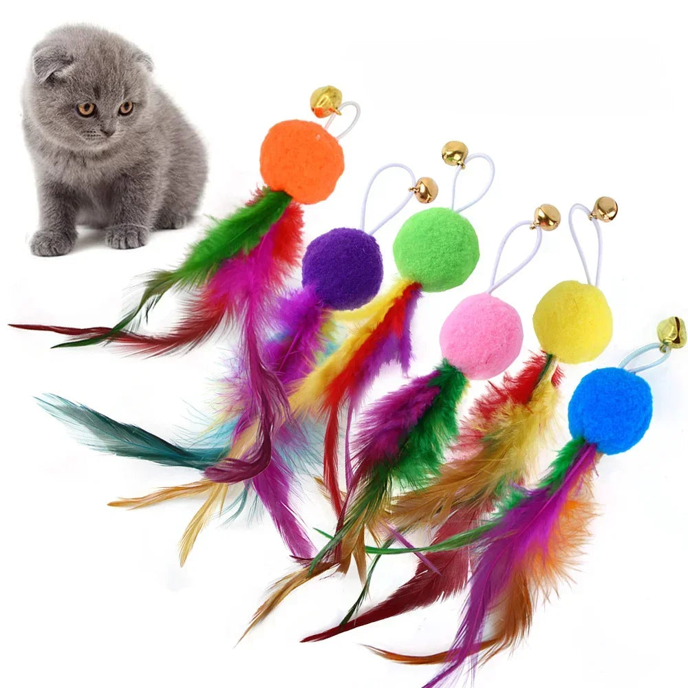 FanzyMarket interactive cat feather toy refill kit with feather birds, faux worm, foam ball, and bell for kittens.