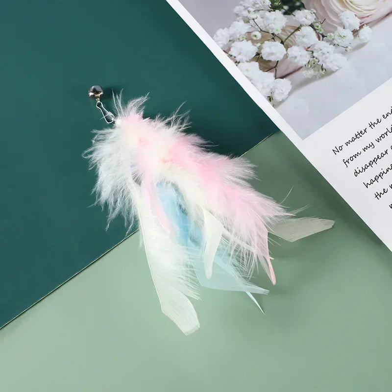 Interactive cat feather toy refill kit with feather birds, faux worm, foam ball, and bell for kittens by FanzyMarket.