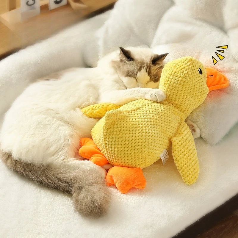 FanzyMarket fleece dog chew toy featuring a soft plush duck design, ideal for puppy teething and tugging for small dogs.