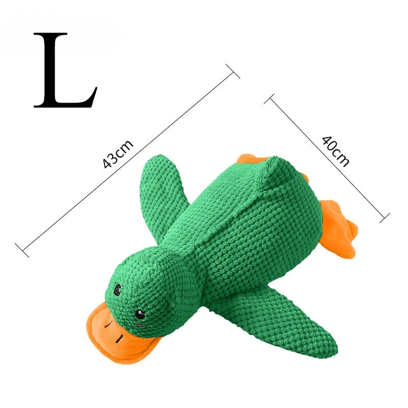 FanzyMarket fleece dog chew toy in duck shape, soft puppy teething and tug toy for small dogs, made of plush fleece material.