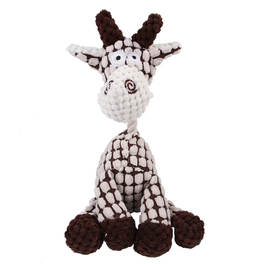 FanzyMarket dog chew toy with corduroy plush, squeaky molar cleaner, in monkey and pig designs for large dogs.
