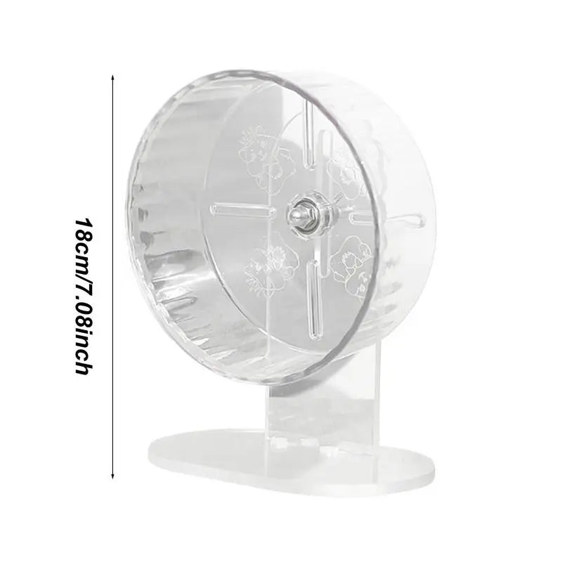 Transparent acrylic hamster wheel by FanzyMarket, 7.1 inches, suitable for hamsters and gerbils, designed for quiet exercise.