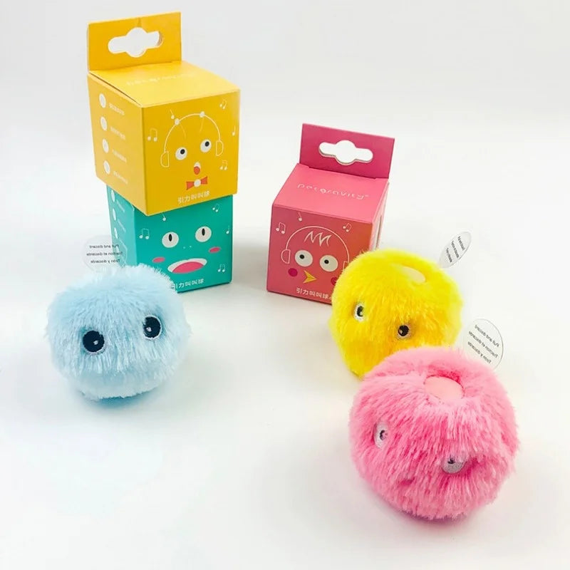 FanzyMarket plush touch-activated cat toy ball with electronic catnip squeak, designed for kittens and cats to play and interact.