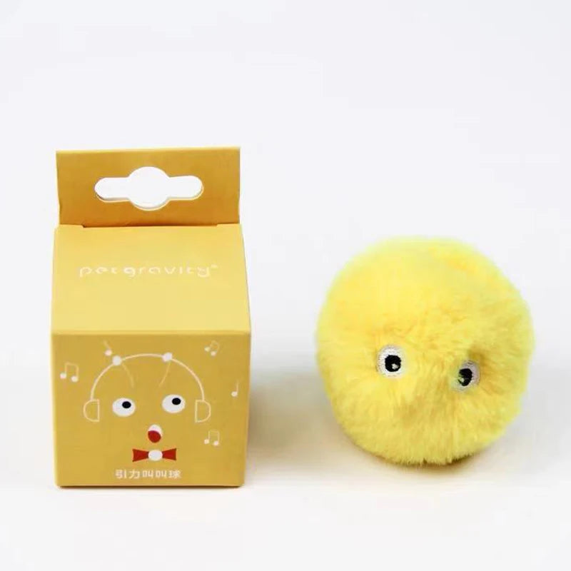 Red plush interactive cat toy ball with touch-activated electronic squeak and catnip scent for kittens and cats.