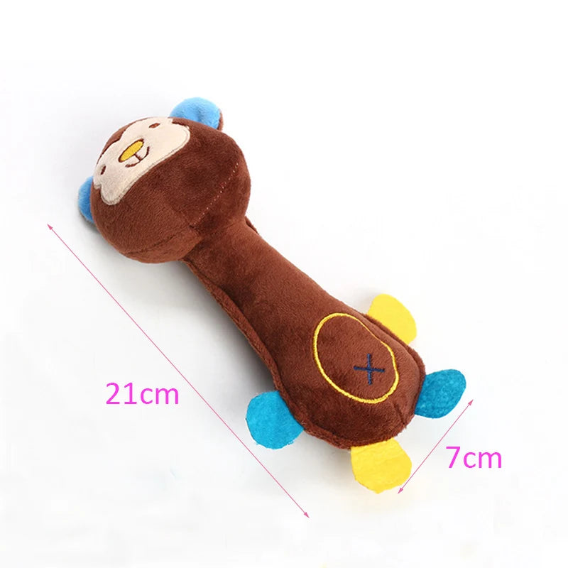 Durable plush squeaky dog chew toy in animal shape for small dogs like Chihuahua, Yorkie, and Bichon from FanzyMarket.