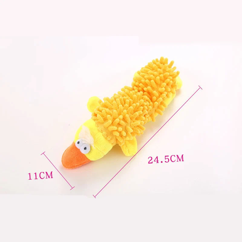 Durable plush squeaky dog chew toy in animal shape for small breeds like Chihuahua, Yorkie, and Bichon.