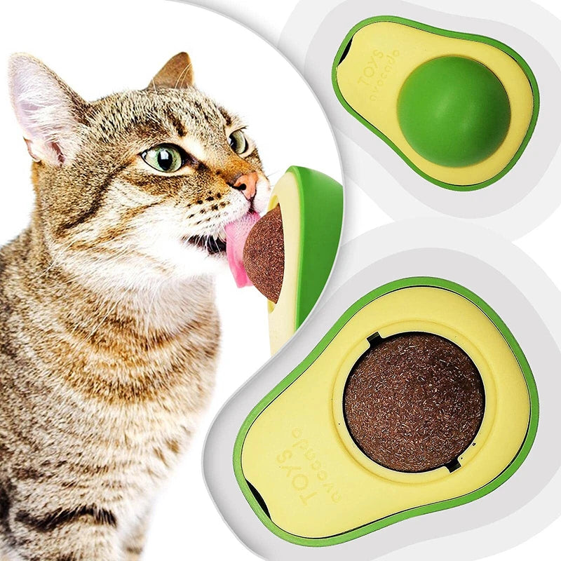 FanzyMarket mint avocado-shaped catnip ball wall-mounted toy for kittens, featuring rotating design and chew-friendly surface for teeth cleaning.