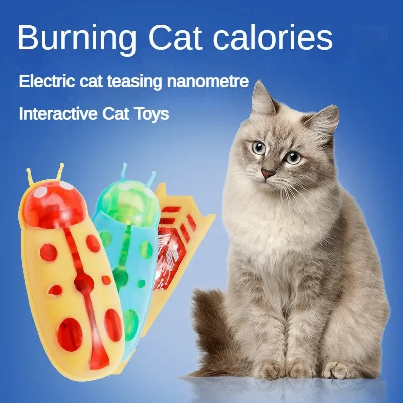 FanzyMarket interactive battery-operated cat toy featuring a green and black vibrating beetle with obstacle avoidance for kittens.