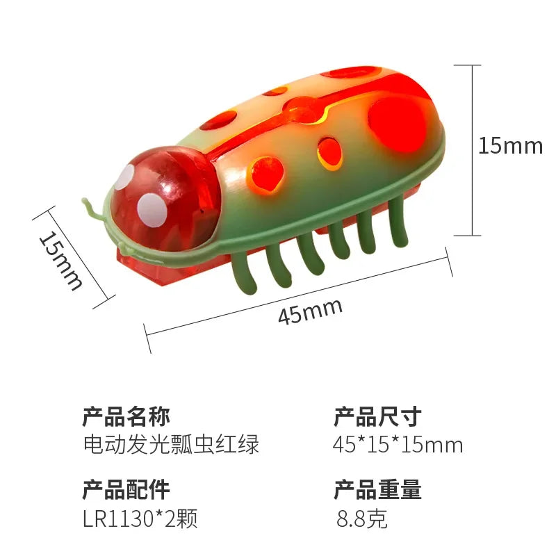 FanzyMarket battery-operated interactive bug toy for kittens, green and black with vibration and obstacle avoidance features.