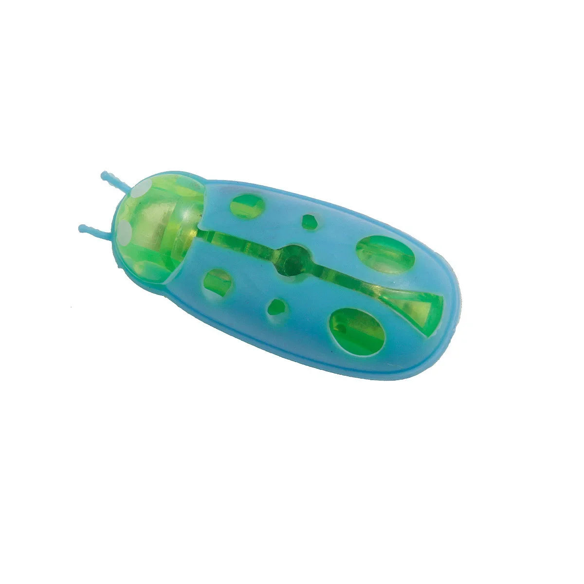 Green and black FanzyMarket interactive battery-operated bug cat toy for kittens with vibration and obstacle avoidance.