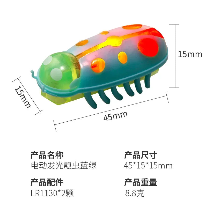 Green and black FanzyMarket interactive battery-operated bug cat toy with vibration and obstacle avoidance for kittens.