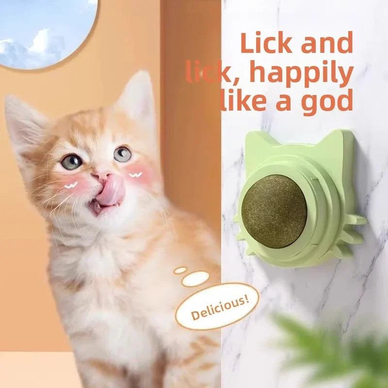 Green catnip ball toy from FanzyMarket, bite-resistant chew toy for kittens and cats, designed for self-play and entertainment.