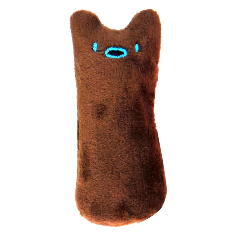 Green interactive catnip plush chew toy with squeaker, designed for cats’ teeth cleaning, suitable for kittens and adult cats by FanzyMarket.