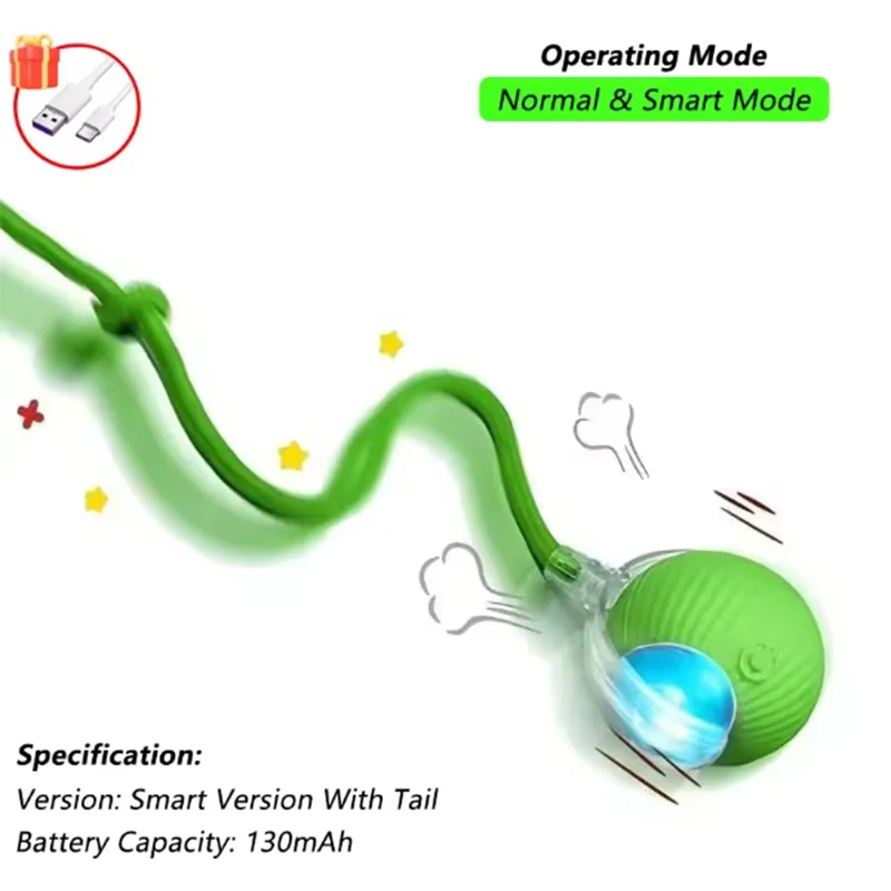 FanzyMarket interactive smart cat toy ball, green USB rechargeable pet toy with obstacle avoidance and automatic rolling features.