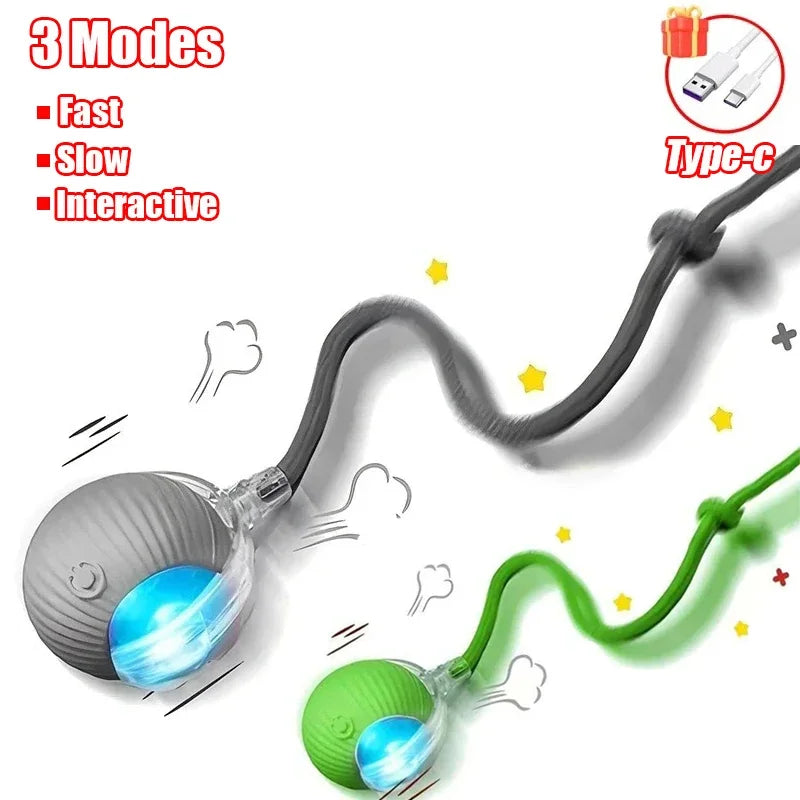 Rechargeable interactive cat ball with tail by FanzyMarket, automatic rolling toy imitating a mouse, in a 1-3 pack for pet entertainment.