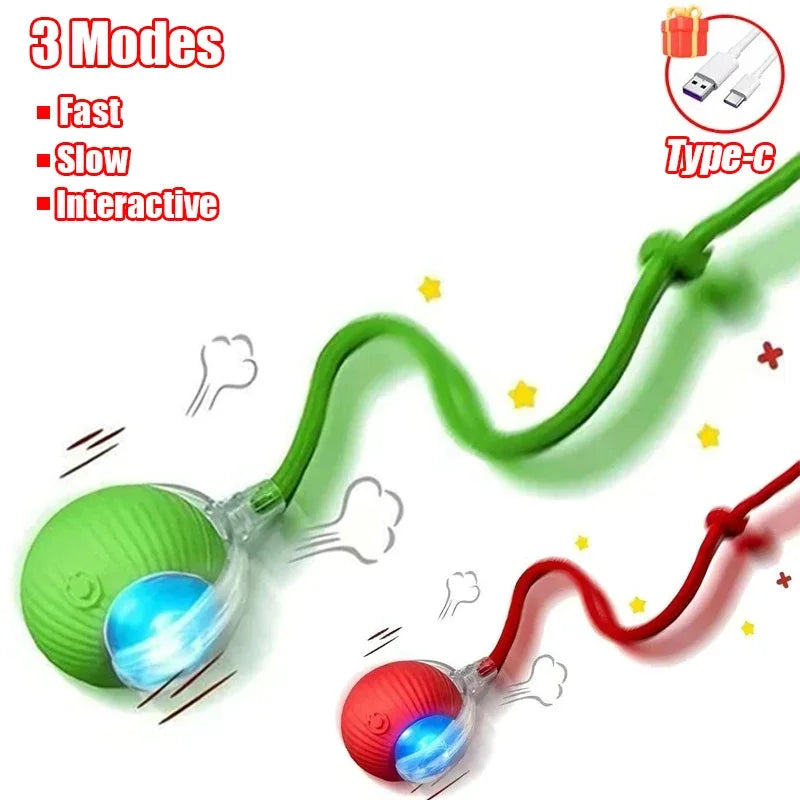 Rechargeable interactive cat ball with tail from FanzyMarket, automatic rolling toy imitating a mouse for engaging pet play.