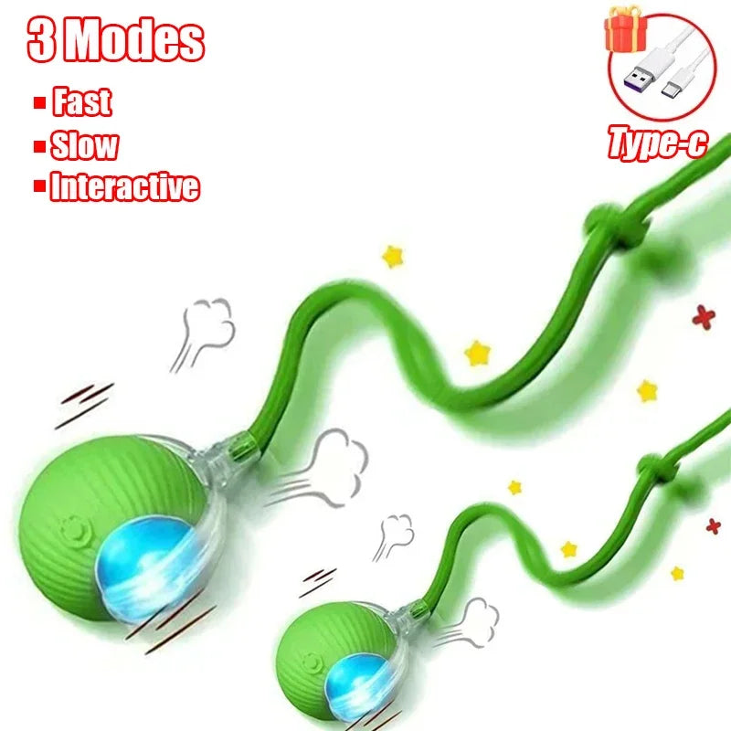 Rechargeable interactive cat ball with tail, automatic rolling pet toy, mimics mouse movements, from FanzyMarket pet supplies.