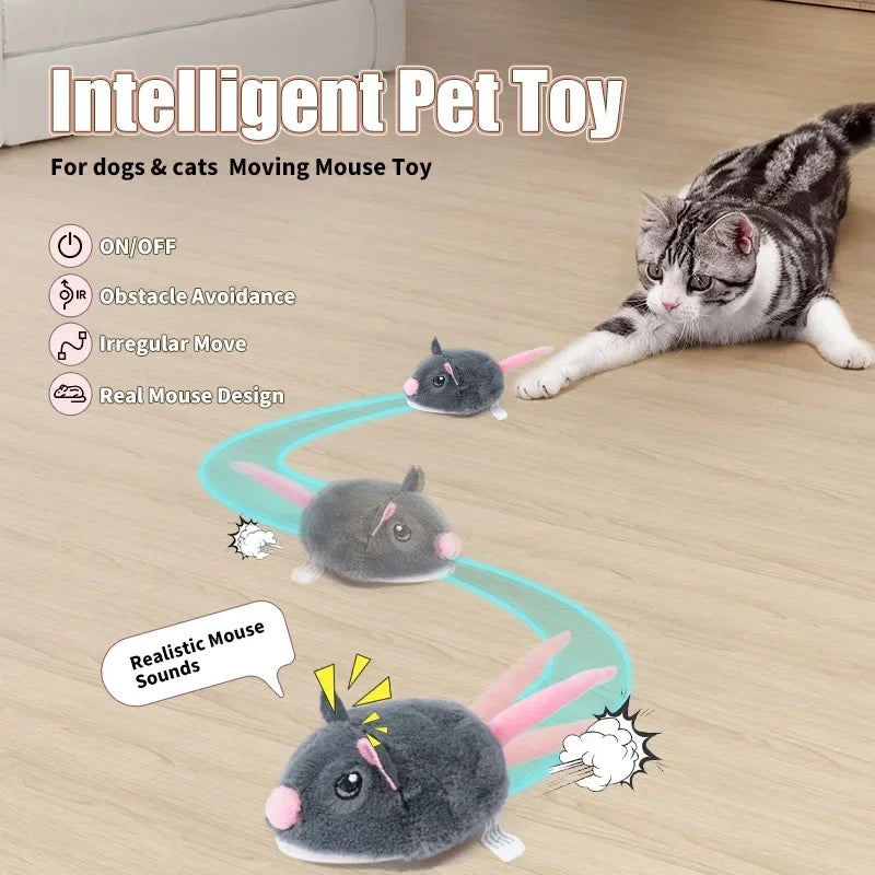 FanzyMarket motorized plush mouse cat toy, a fast-moving electronic pet toy designed for interactive feline play.