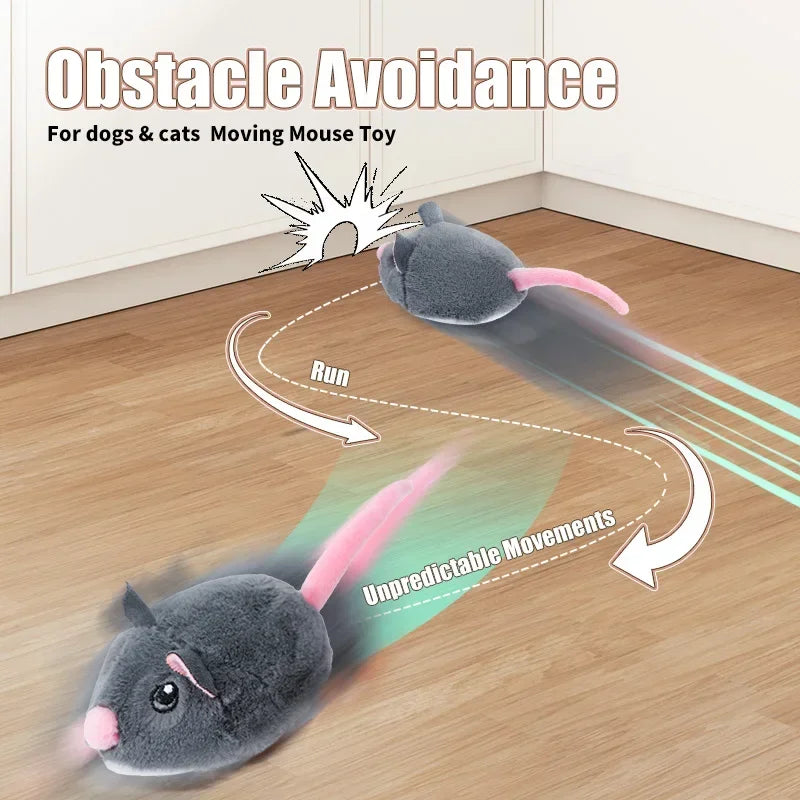 FanzyMarket motorized plush mouse cat toy with fast-moving electronic motion, designed for interactive play with cats.