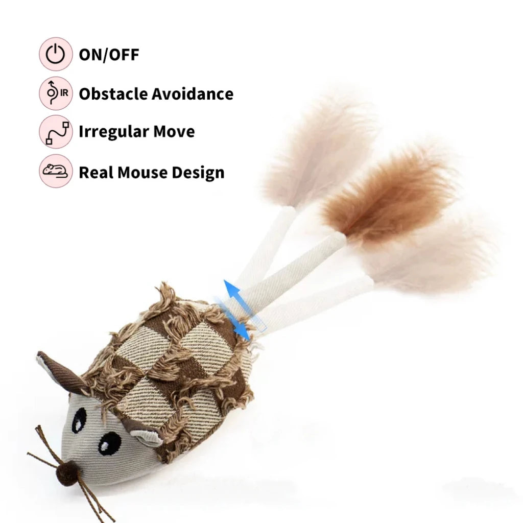 FanzyMarket motorized plush mouse cat toy, fast-moving electronic pet toy designed to entertain cats with interactive play.