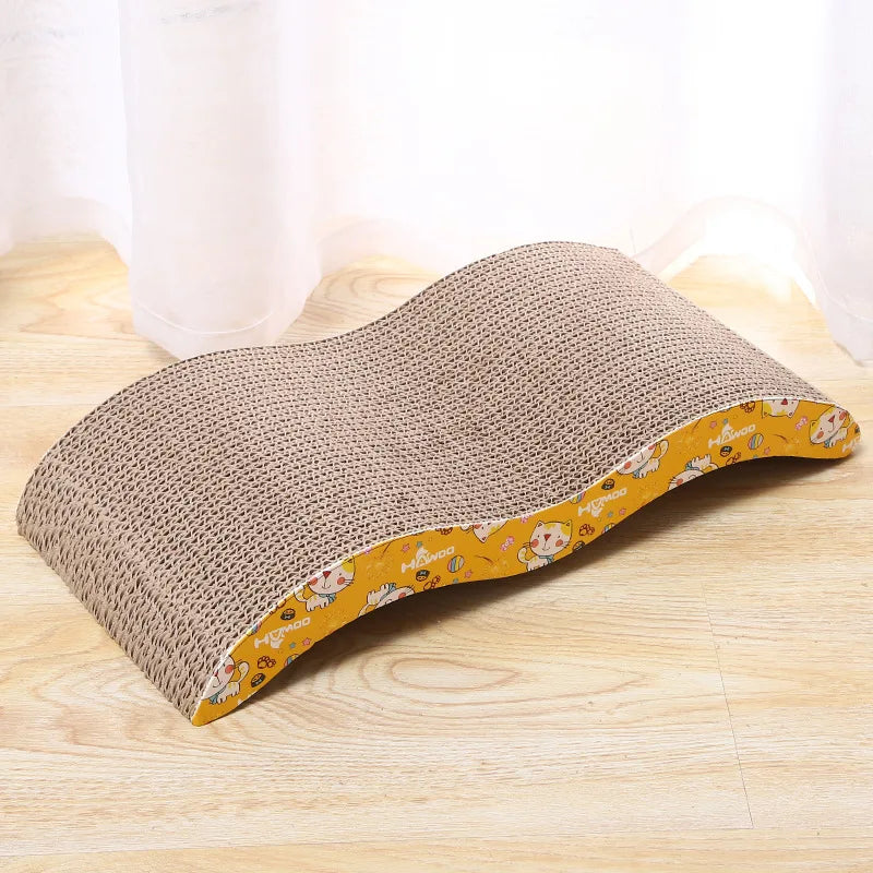 FanzyMarket double-sided corrugated cardboard cat scratcher with catnip, designed for sofas, beds, and cushions.