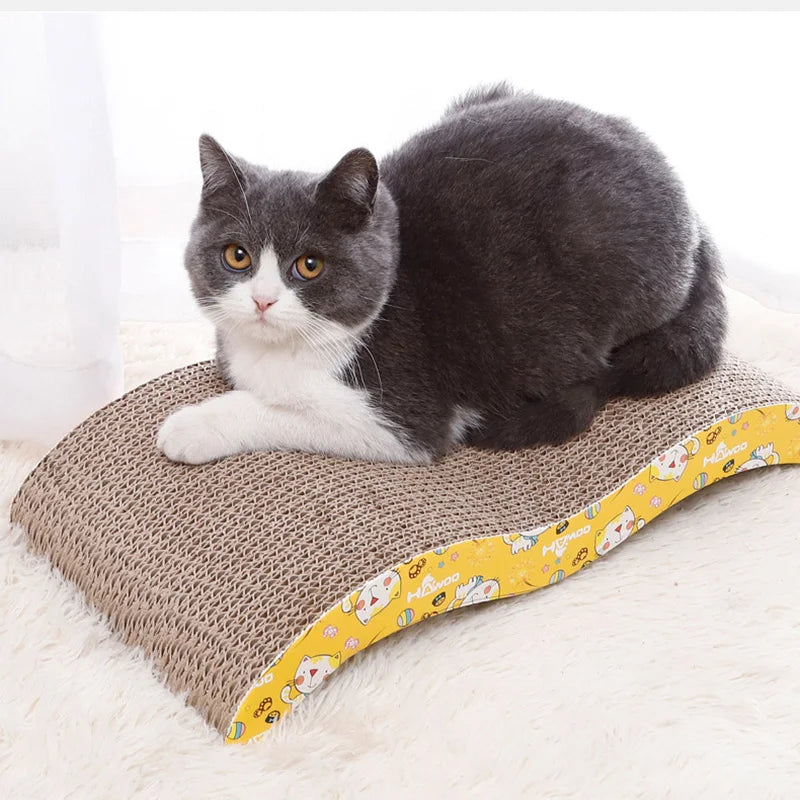 FanzyMarket double-sided corrugated cardboard cat scratcher with catnip, designed for sofas, beds, and cushions.