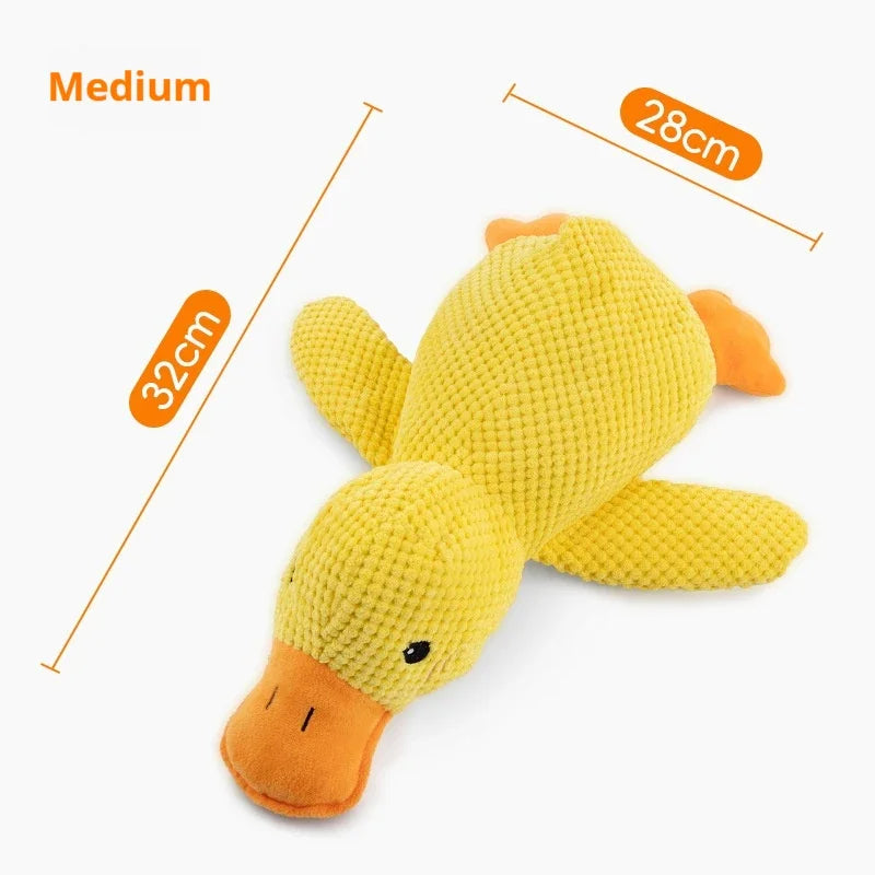 FanzyMarket plush duck dog toy with squeaker, bite-resistant material, perfect for chewing and teeth grinding relief.