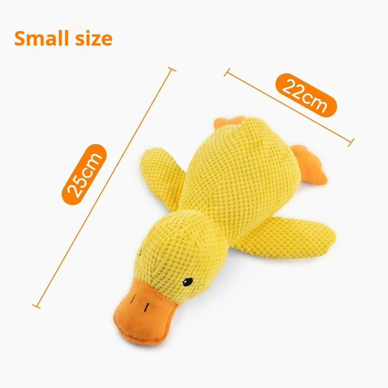 FanzyMarket plush duck dog toy with squeaker, bite-resistant design for dogs, offering teeth grinding relief and durable entertainment.