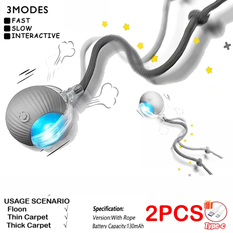 FanzyMarket automatic rolling cat toy with silicone magic ball, USB-C rechargeable, interactive prey-simulating pet toy for cats.