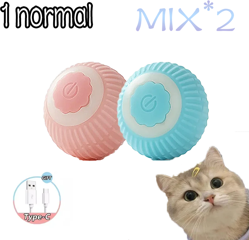 FanzyMarket automatic rolling cat toy with silicone magic ball, USB-C rechargeable, interactive prey-simulating toy for cats.