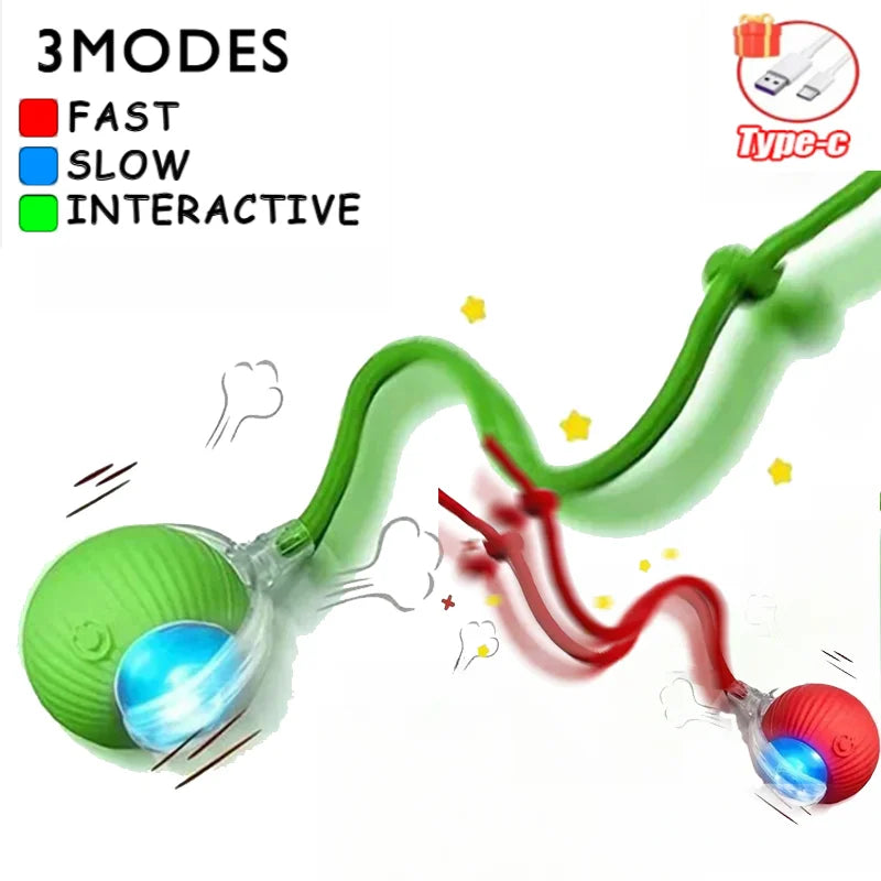 FanzyMarket automatic rolling cat toy with rechargeable silicone magic ball, interactive prey-simulating training toy for cats.