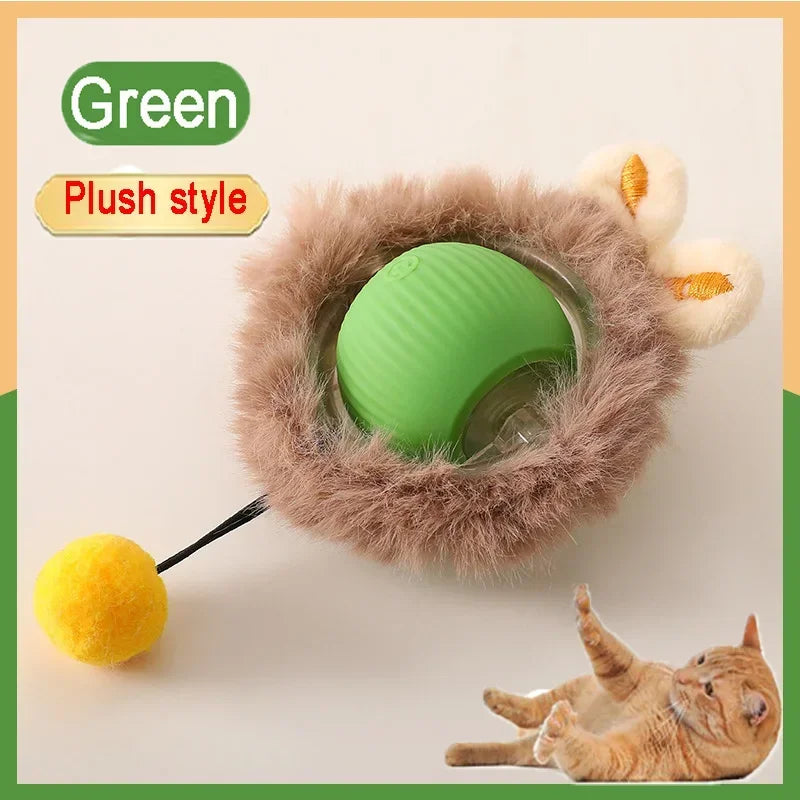 FanzyMarket automatic rolling cat toy with silicone magic ball, USB-C rechargeable, interactive prey-simulating toy for cats.
