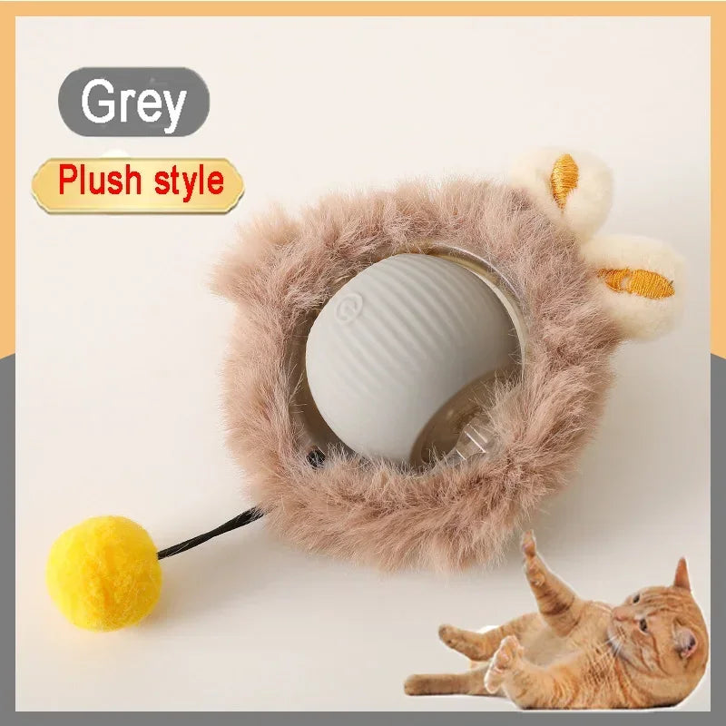 FanzyMarket automatic rolling cat toy with silicone ball, USB-C rechargeable, interactive prey-simulating toy for feline play and training.